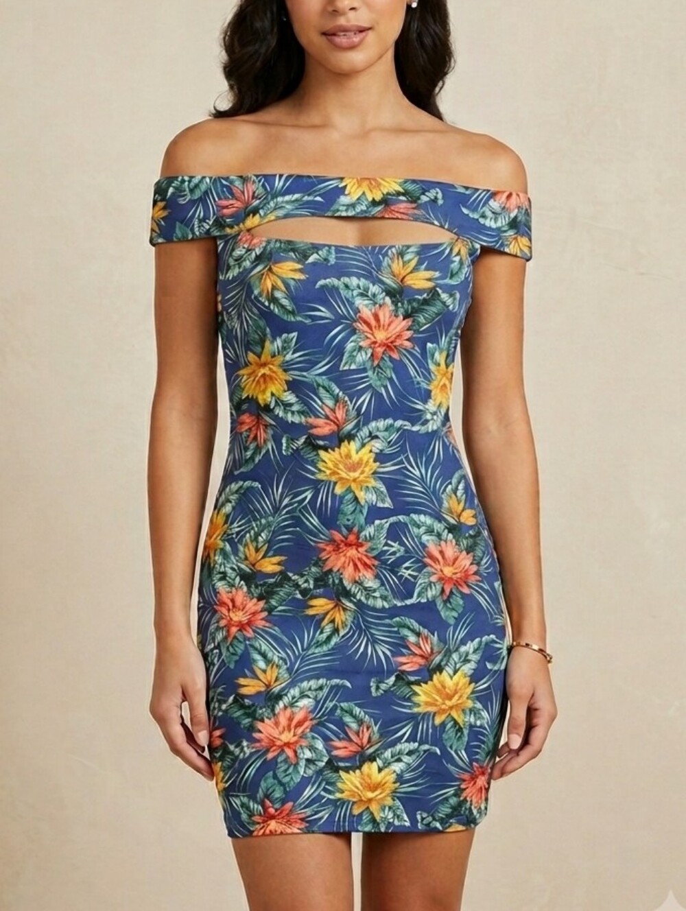GUESS Tropical Off-the-Shoulder Bodycon Dress ✨ Size XS